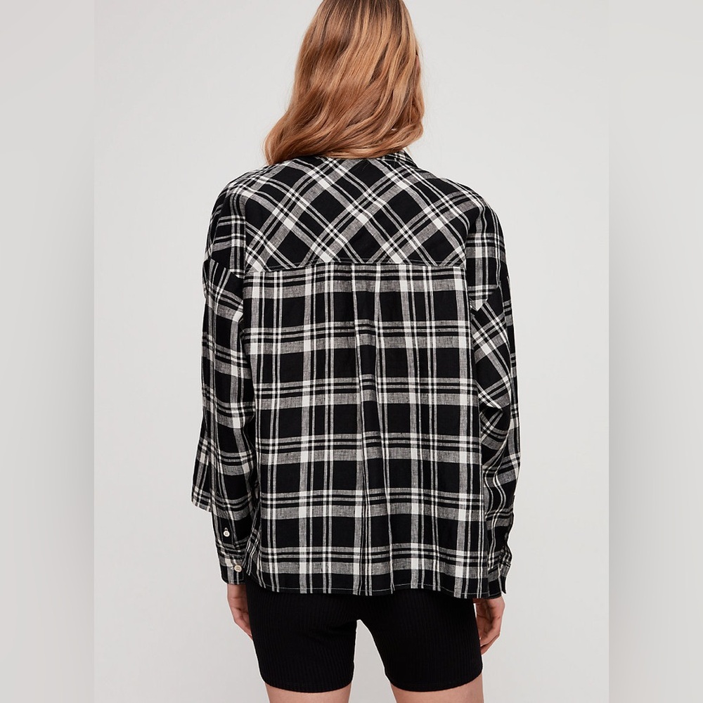 Aritzia Wilfred plaid Tanis linen button top sz xxs work once - Picture 8 of 12